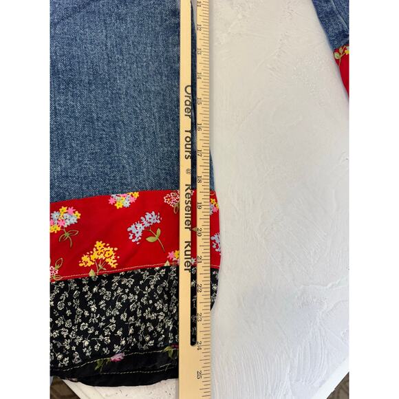 Vintage l.e.i. Jeans 11 Cropped Denim Boho Floral Patch Cuff Y2K Style patchwork - Picture 5 of 11